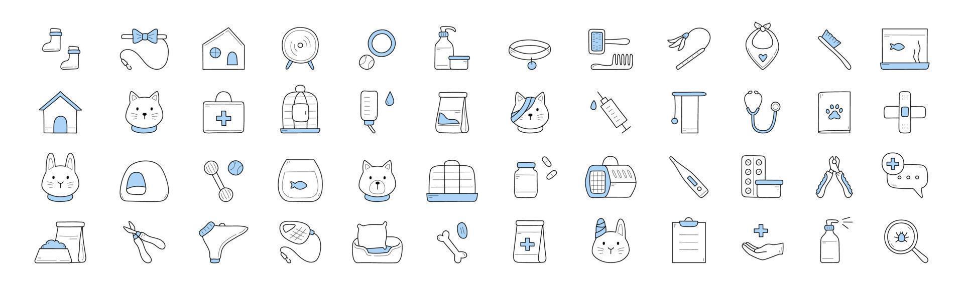 iconos de doodle de clínica veterinaria y tienda de mascotas vector