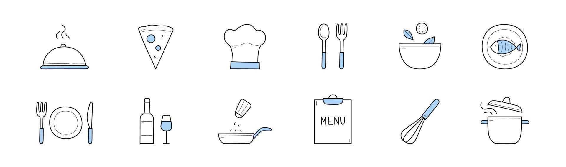 Set of cooking and chef restaurant doodle icons vector