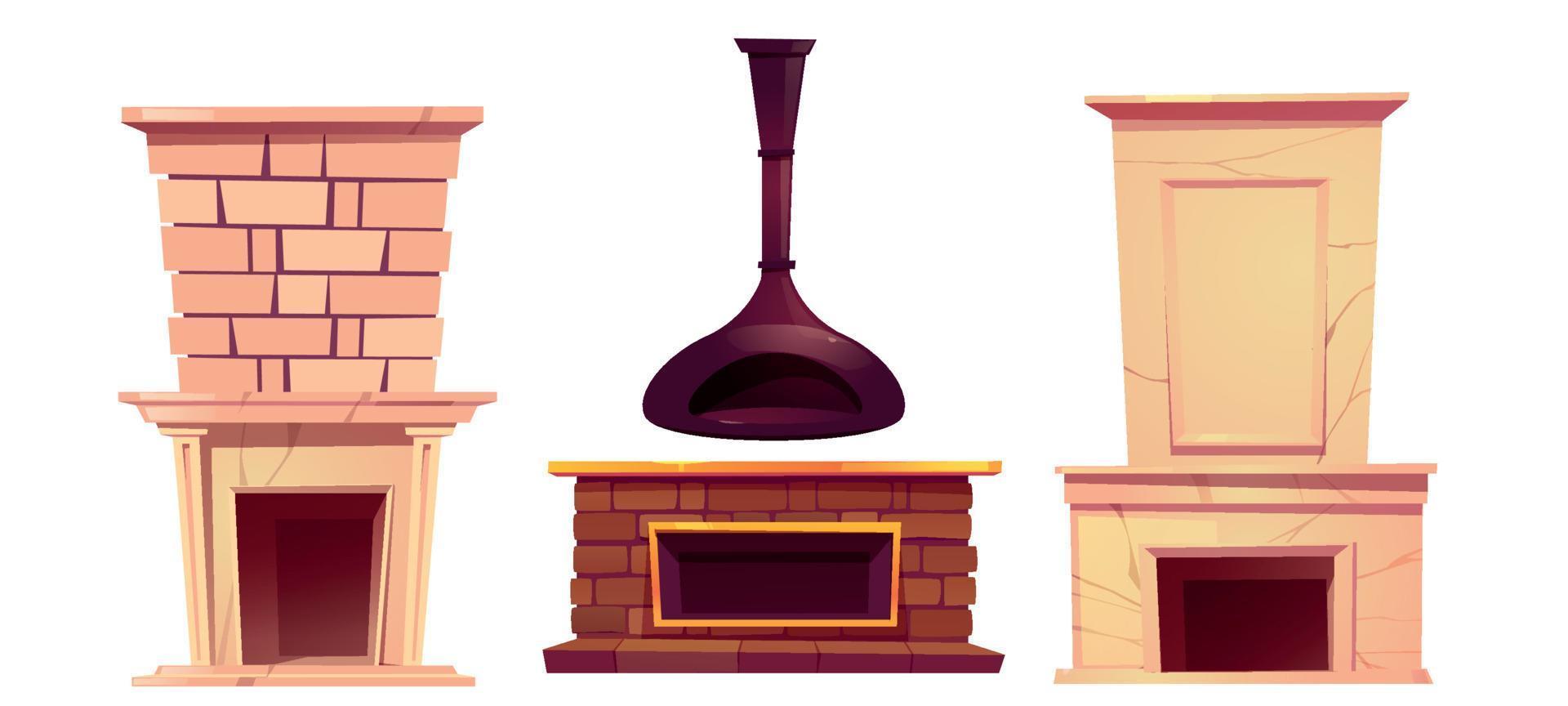 Home fireplace, chimneys, indoors stoves, set vector