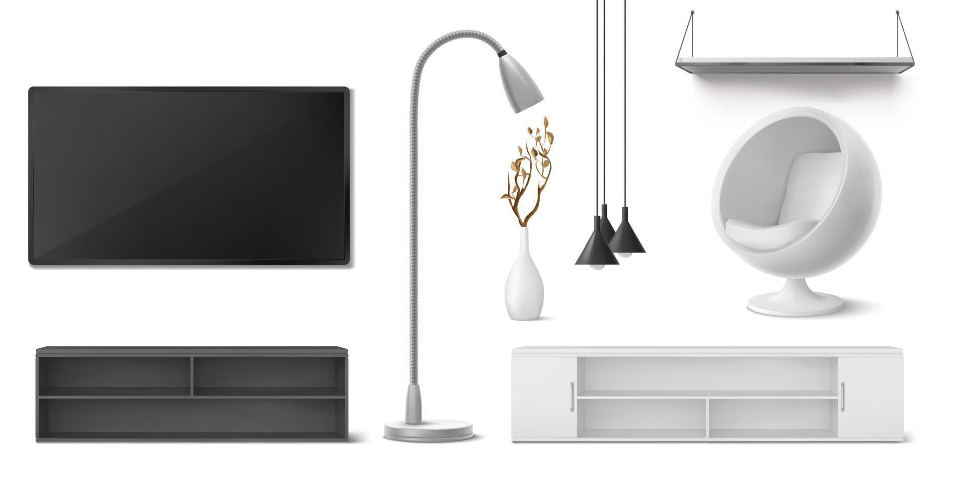 Set of home furniture, appliances, decor, devices vector