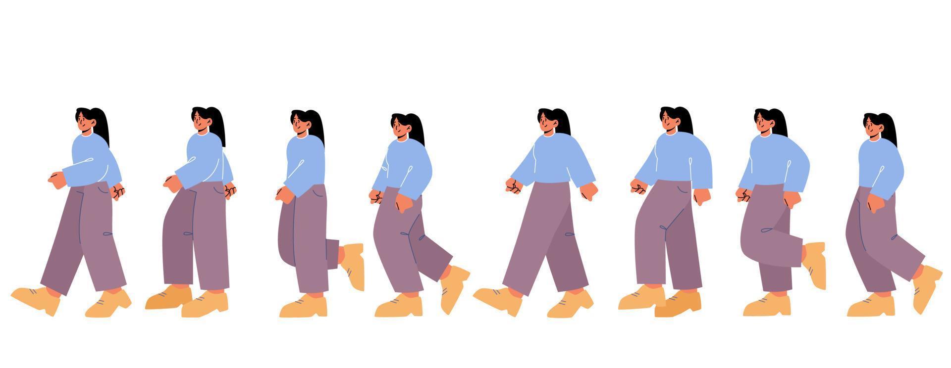 Woman character walk cycle sequence vector