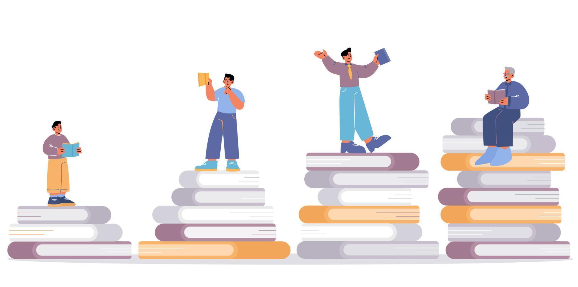 Reading books in lifespan concept vector