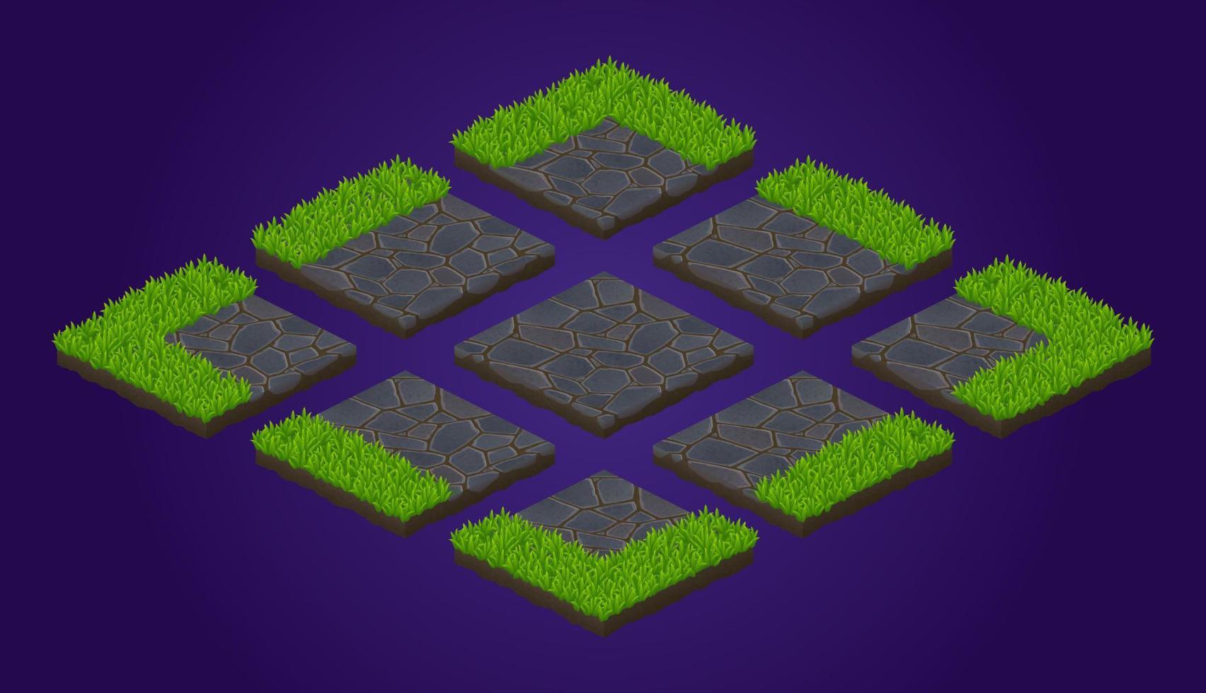 Isometric ground tiles game texture, paving stones vector