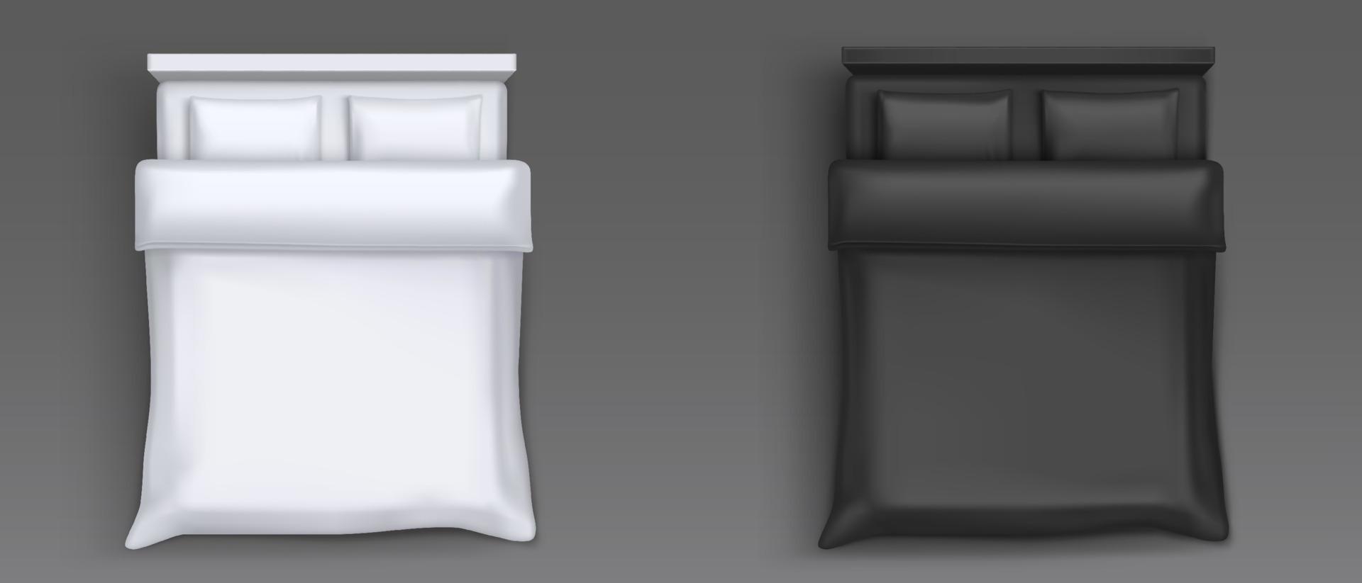 camas dobles con vista superior de lino blanco y negro vector