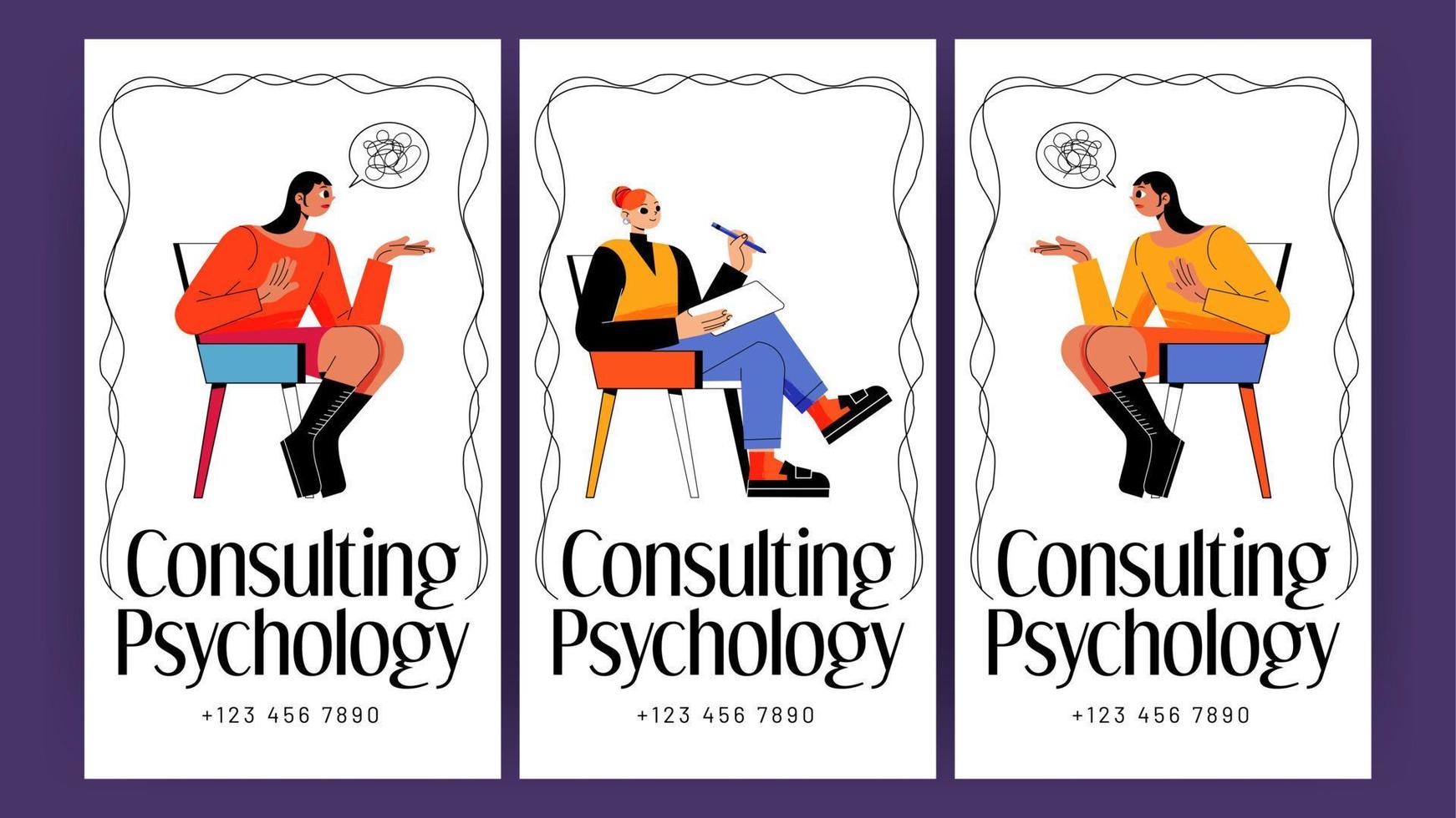 Consulting psychology posters with women patients vector