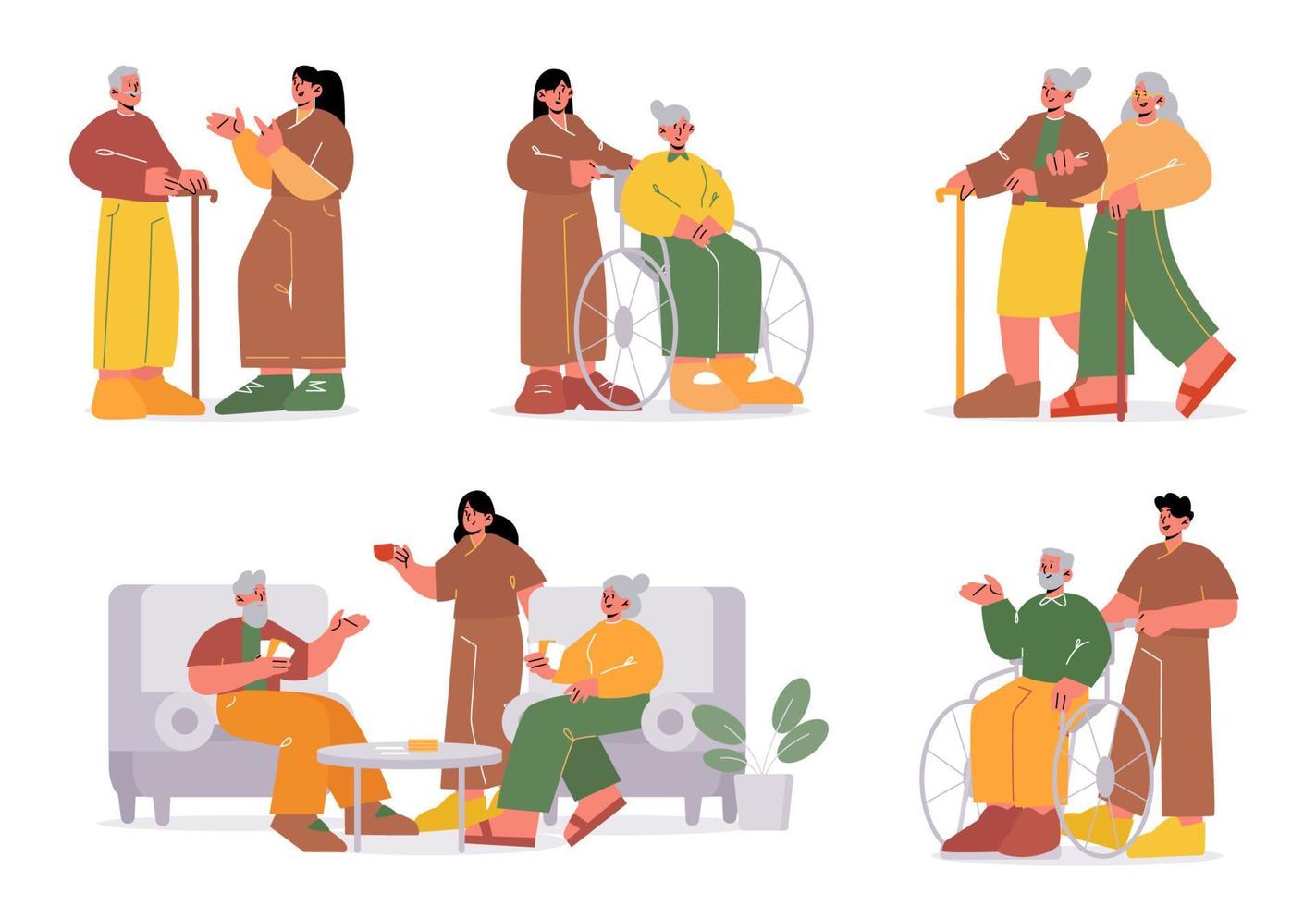 Old people and care workers in nursing home vector