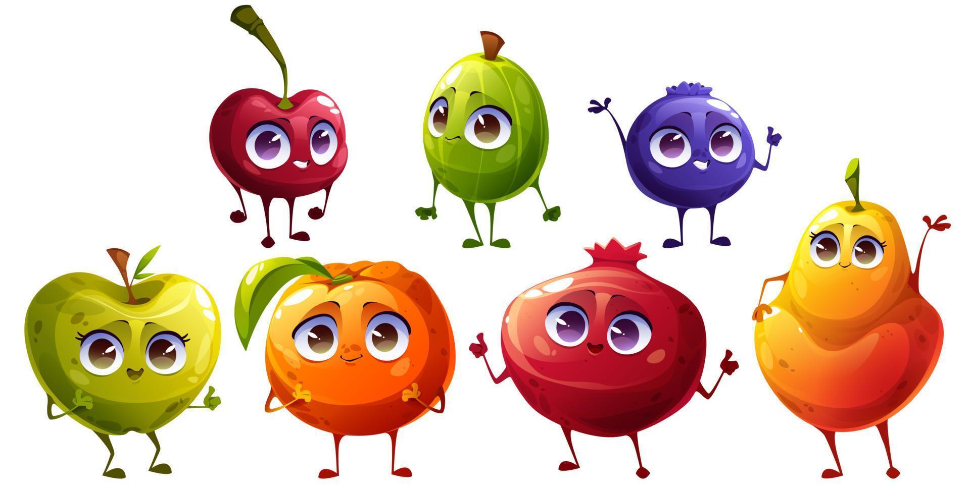 Cartoon fruits and berries characters funny plants vector