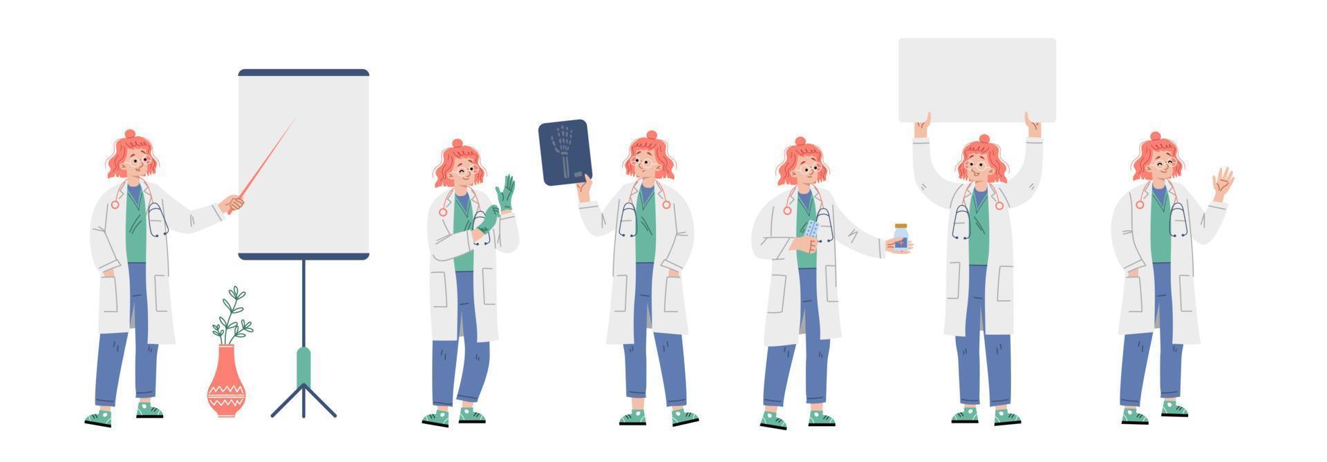 Woman doctor with blank banner, stethoscope vector