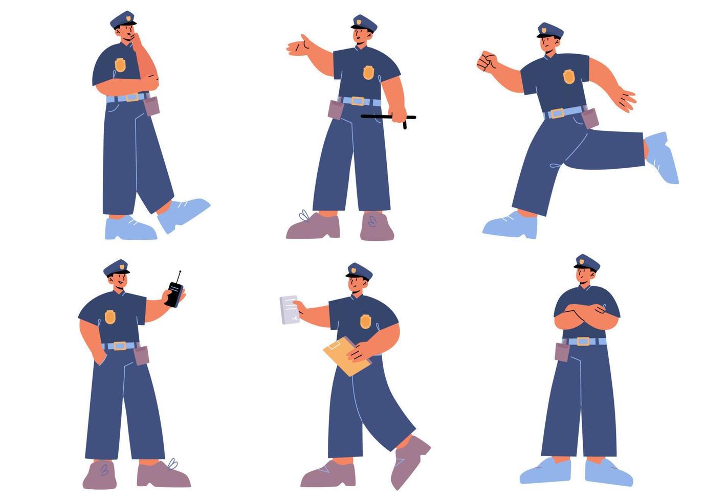 Policeman character in different poses vector