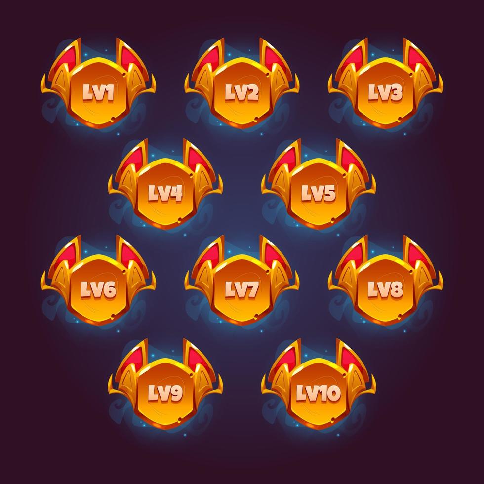 Game level number badges with fantasy gold frame vector