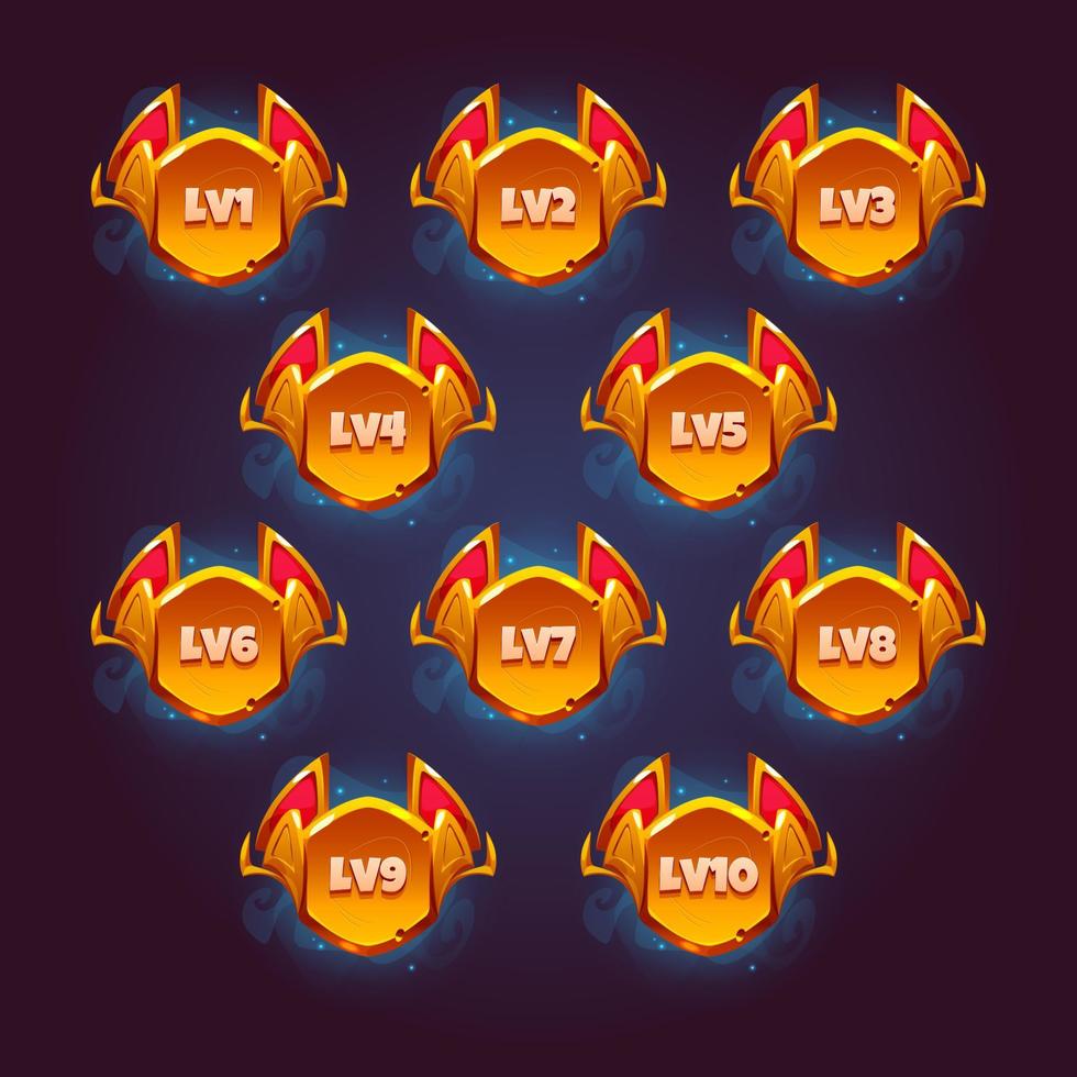 Game level number badges with fantasy gold frame vector