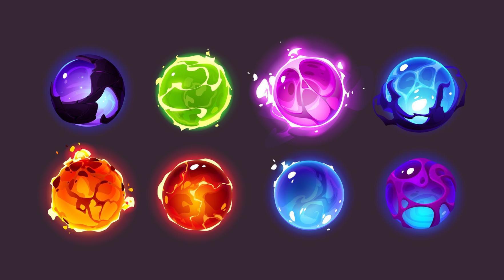 Magic spheres, energy balls with mystic glow vector