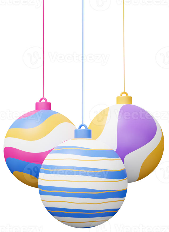Colorful hanging christmas ball bauble 3d render png
