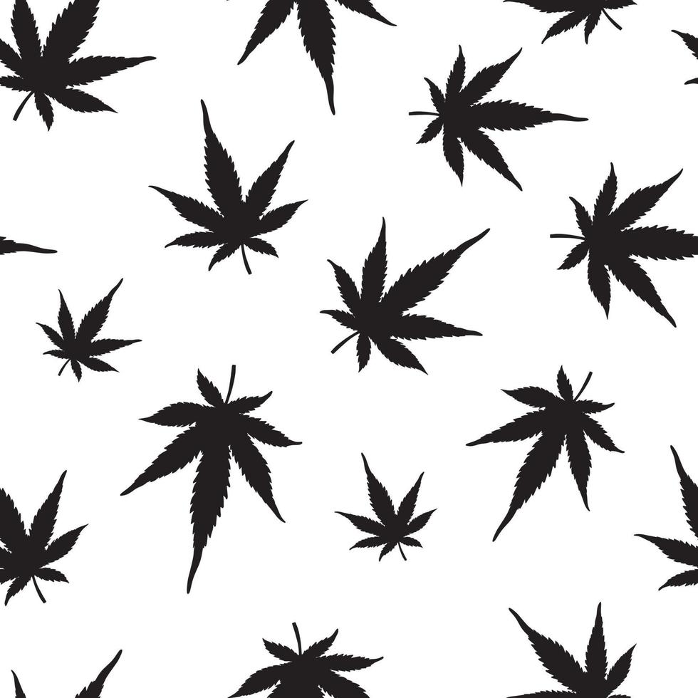 Seamless pattern of black hemp on a white background. Marijuana pattern. vector