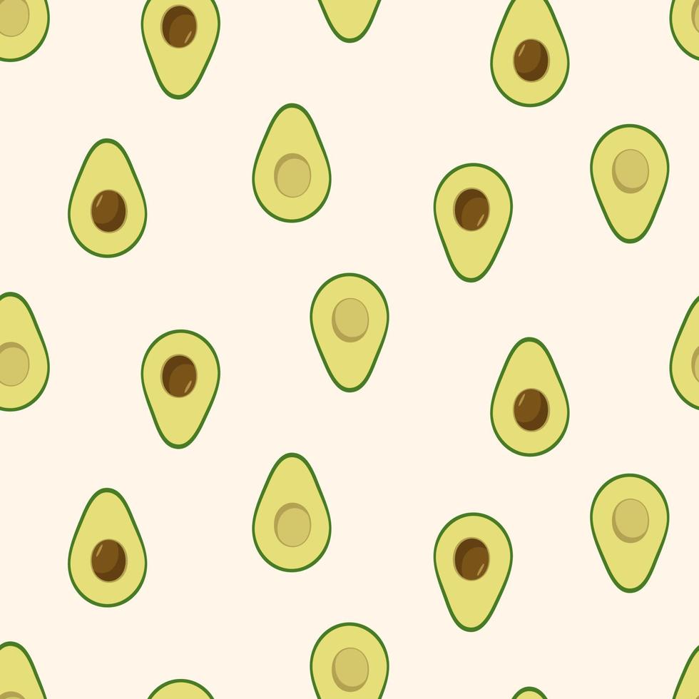 Seamless Pattern Avocado set of whole and halves with a bone. Vector illustration of fresh avocado fruit.