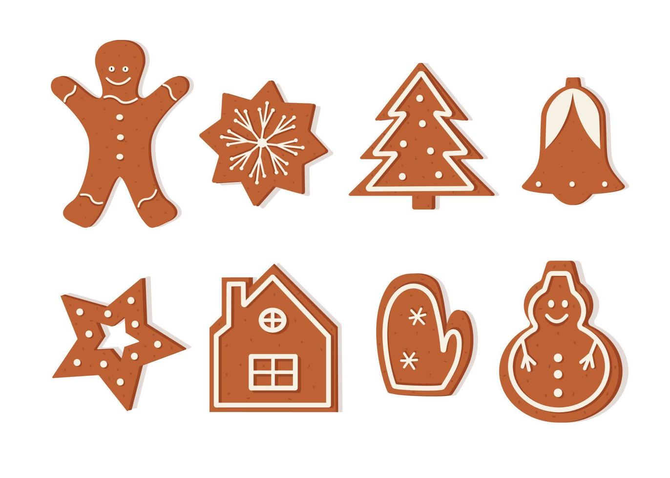 A set of Christmas gingerbread cookies of different shapes. Delicious New Year's dessert, festive curly cookies with icing vector