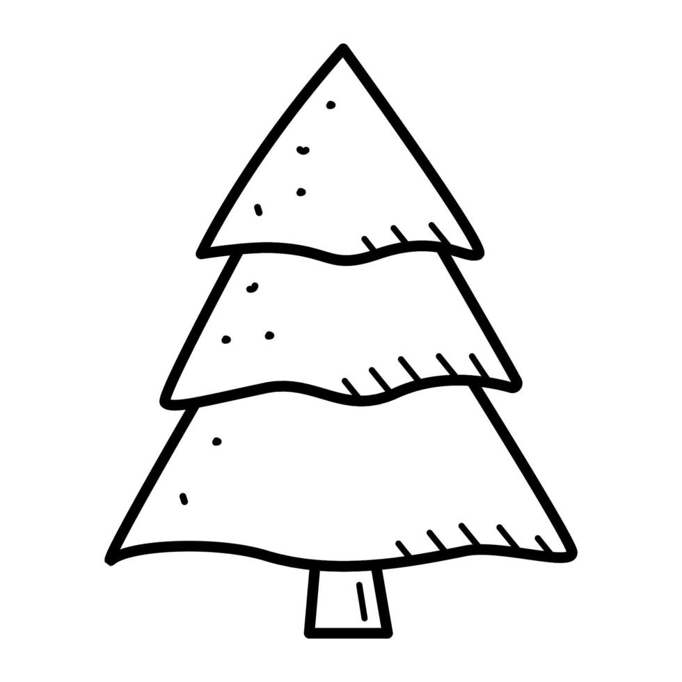 Christmas Tree icon, cartoon vector illustration of doodle style. Isolated on white
