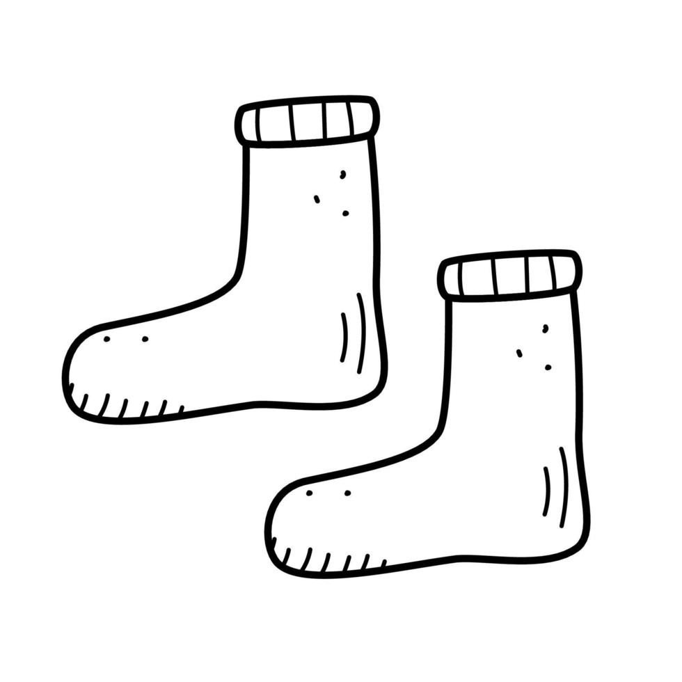 Winter Warm socks Wool Felt boots, cartoon vector illustration of doodle style. Isolated on white
