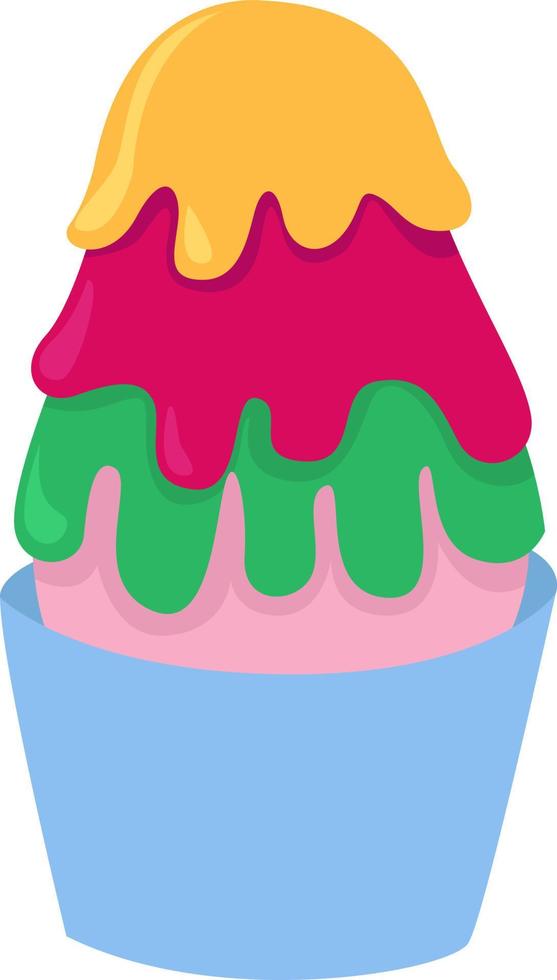 Colorful ice cream in a bowl, illustration, vector on a white background.
