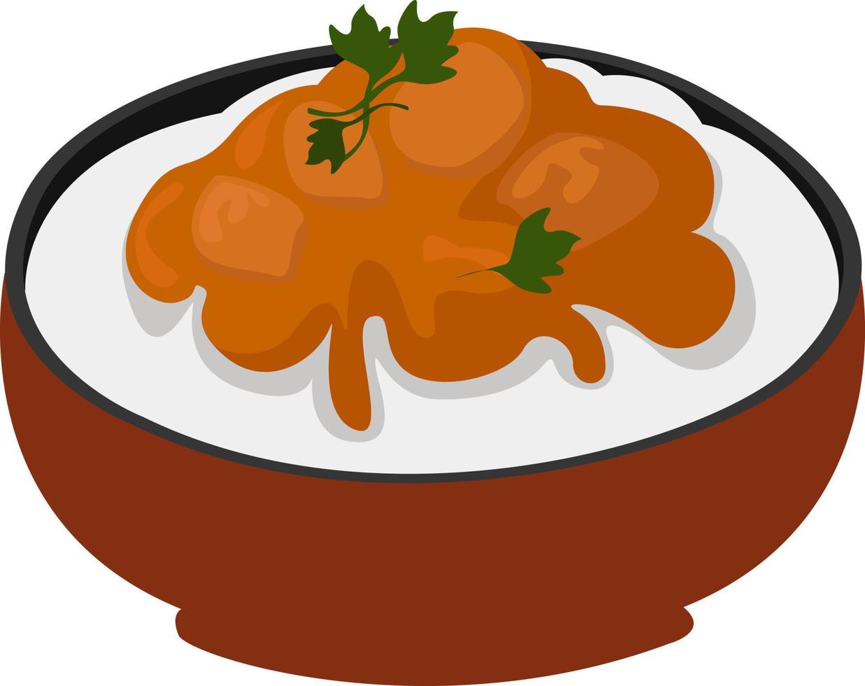 Delicious curry, illustration, vector on white background.