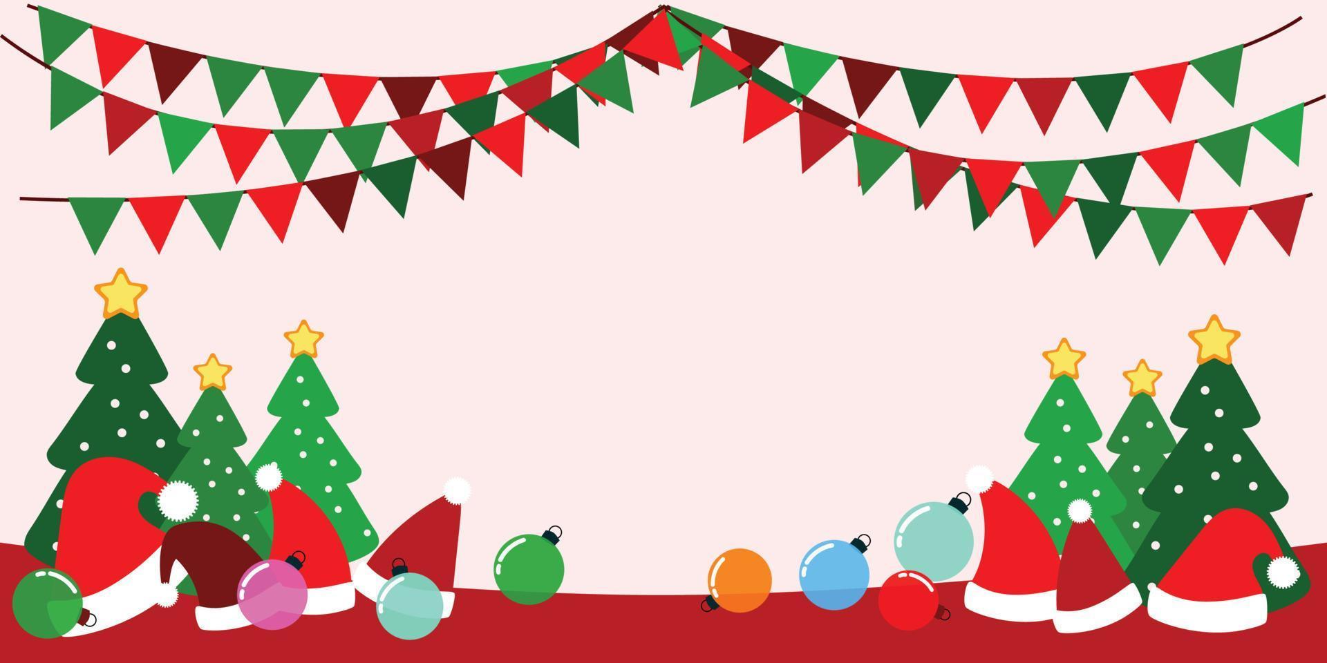 tema de la bandera de navidad, árbol, sombrero de santa celebración de navidad vector