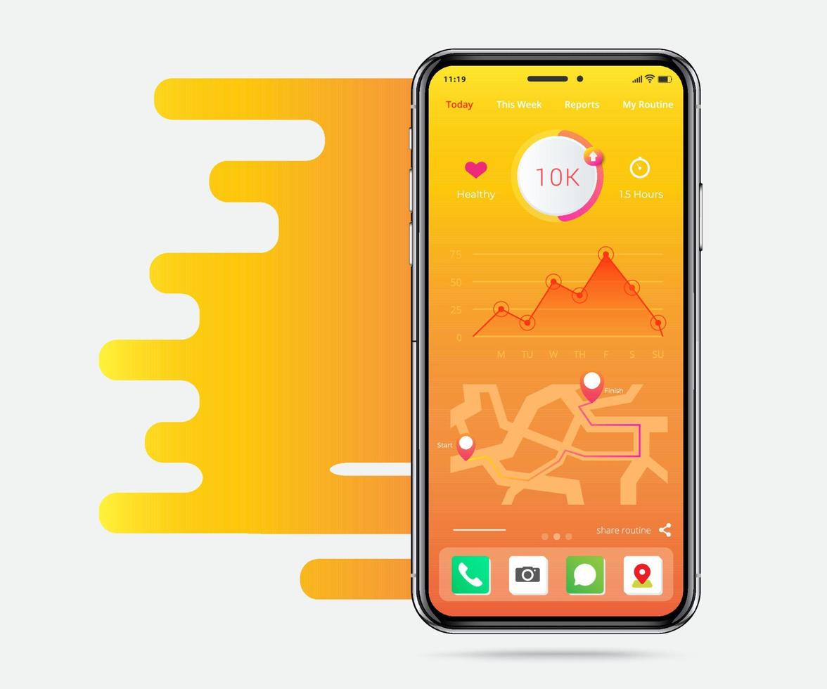 UI, UX, GUI screen apps on smartphone to track for fitness and runner concept of the interface design, application map for sports, app fitness, Vector illustration