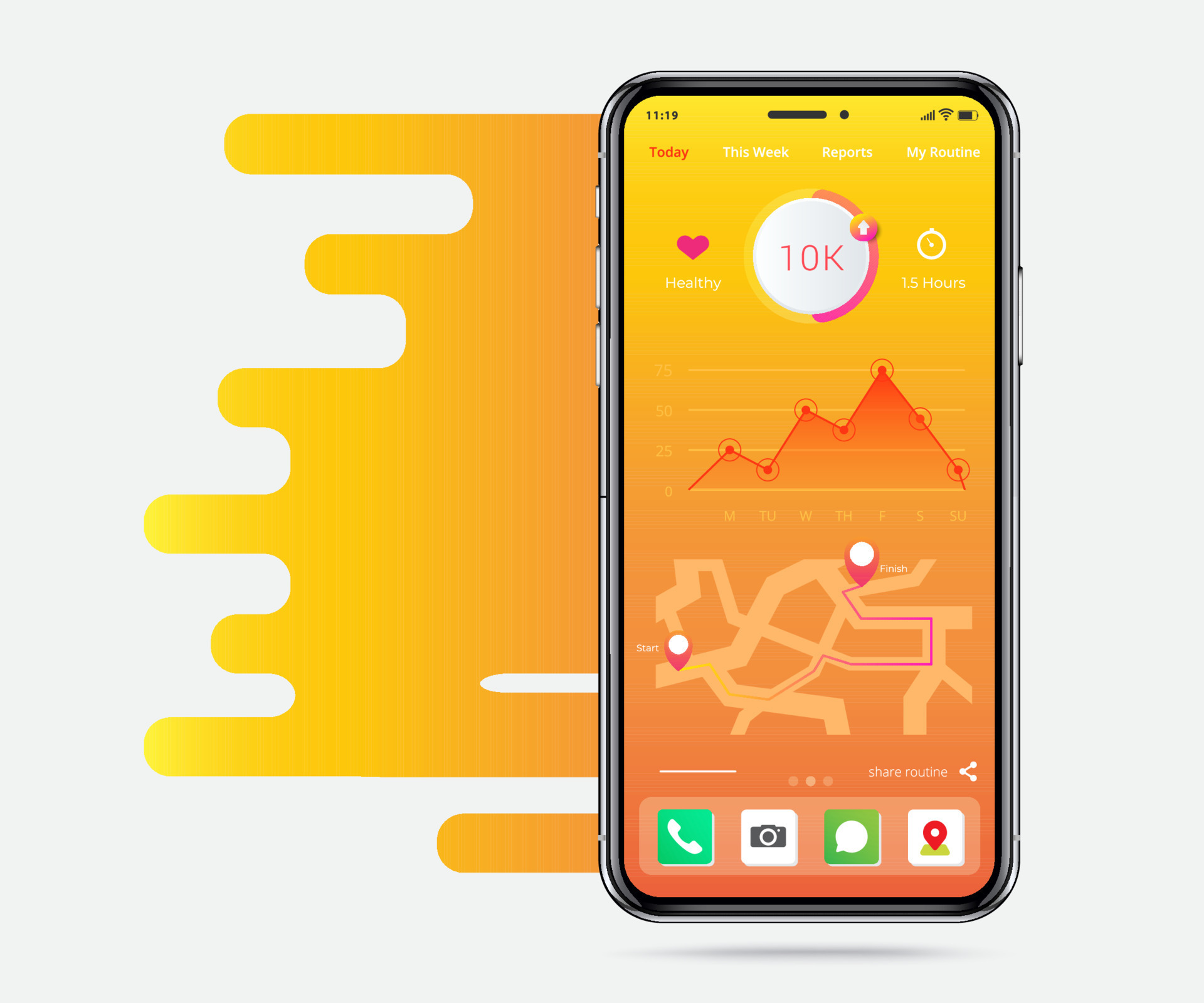 UI, UX, GUI screen apps on smartphone to track for fitness and runner