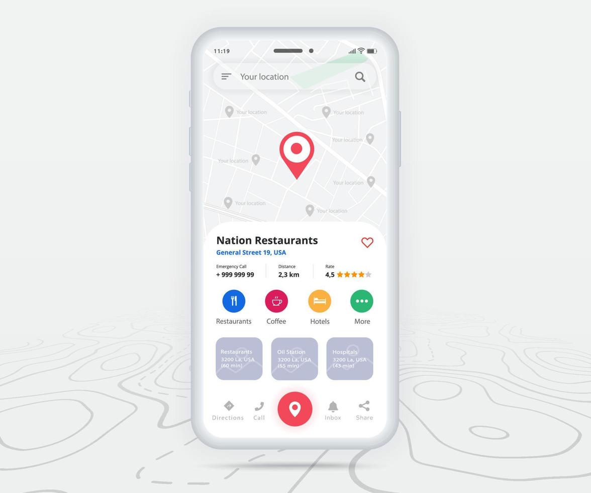 Map GPS navigation, Smartphone map application and red pinpoint screen, App search map navigation, Technology map, City navigation maps, City street, gps tracking, Location tracker, Vector