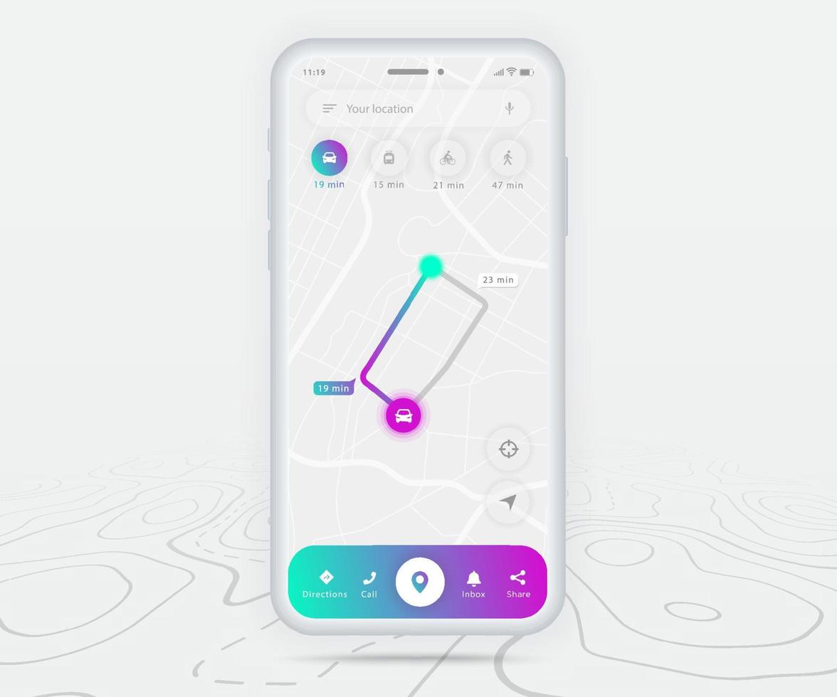 mapa gps navegación ux ui concepto, punto de destino de aplicación de mapa de teléfono inteligente en pantalla, navegación de mapa de búsqueda de aplicación, mapa de tecnología, mapas de navegación de ciudad, conductor de entrega, calle, pista, vector de ubicación