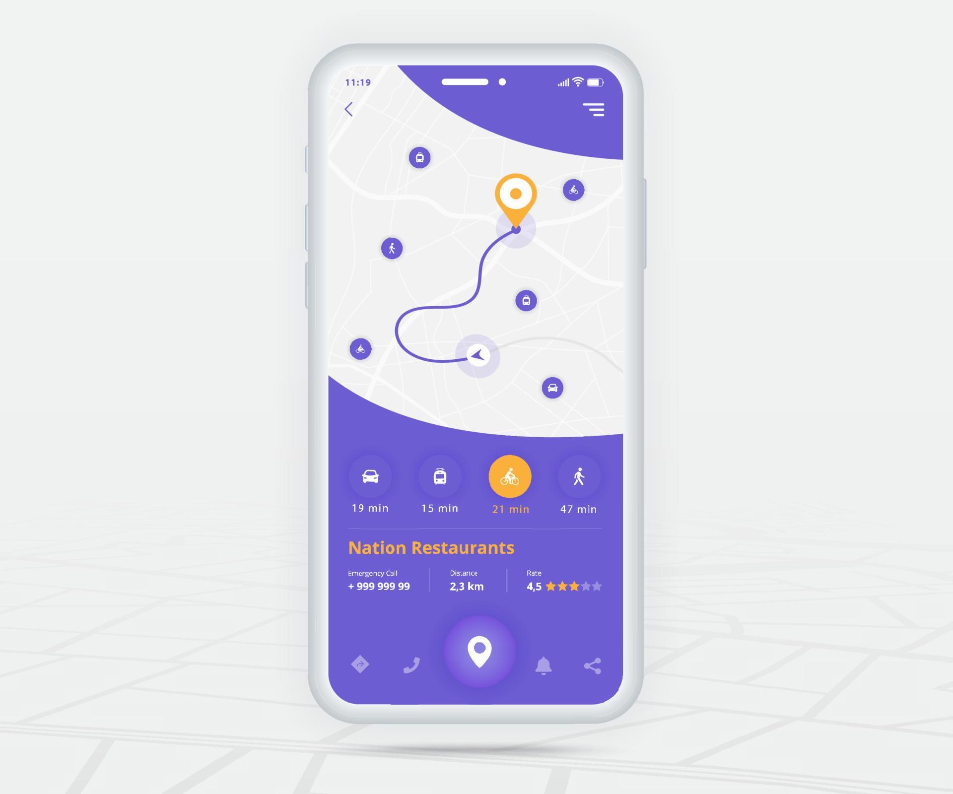 Map GPS navigation app ux ui concept, Mobile map application