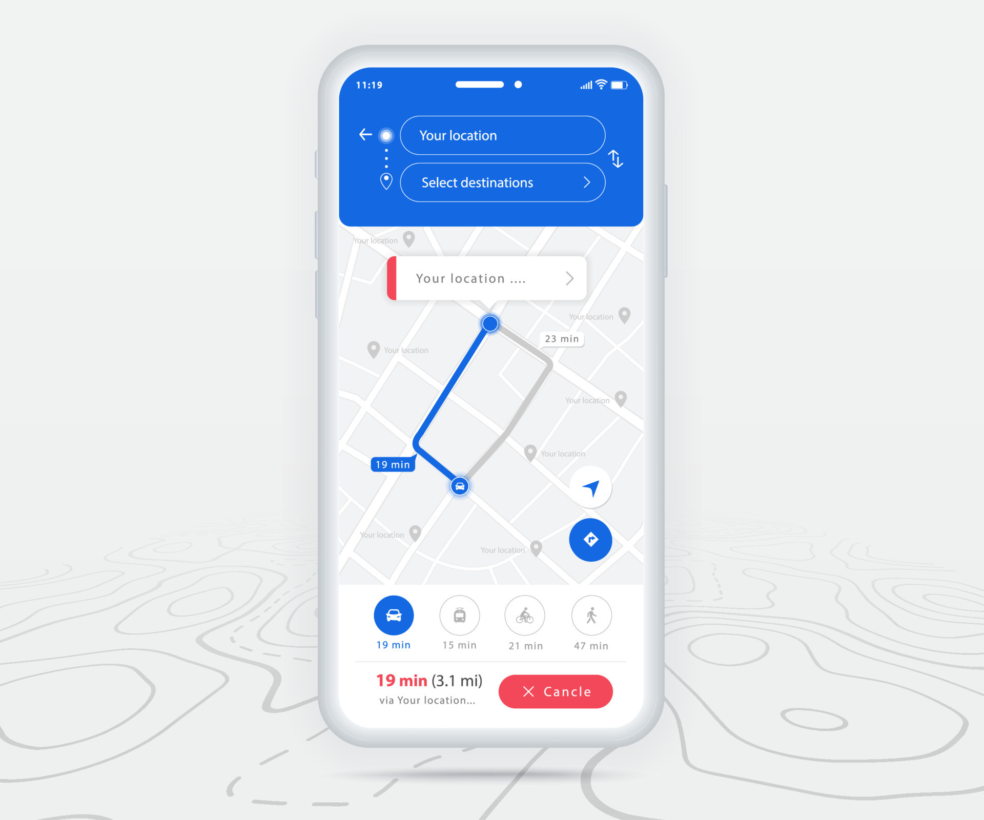 Map GPS navigation, Smartphone map application and red pinpoint screen, App search map