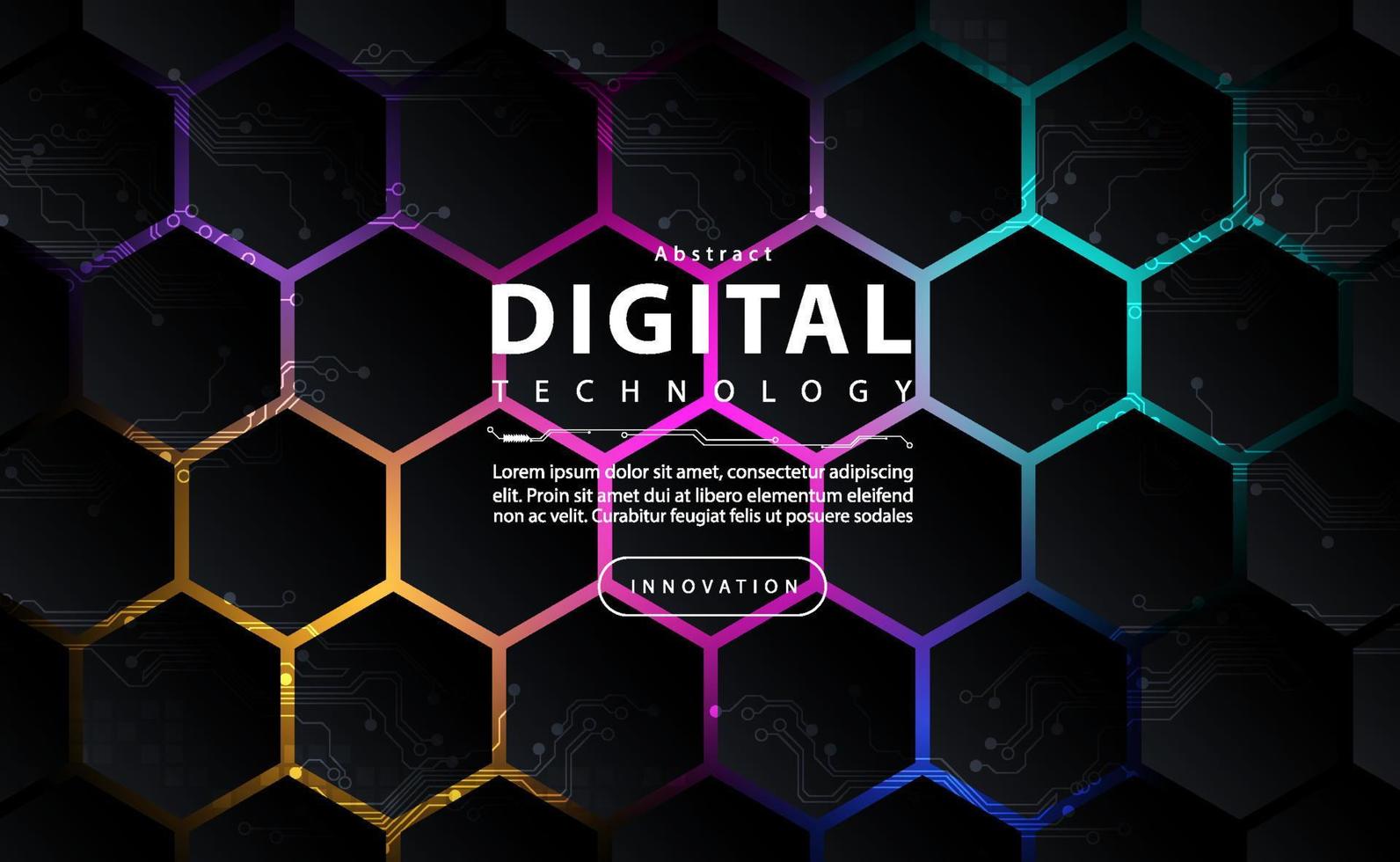 Digital technology polygon pattern black background, geometric cyber technology light, abstract tech, innovation future data, internet network, Ai big data, lines dots connection, illustration vector