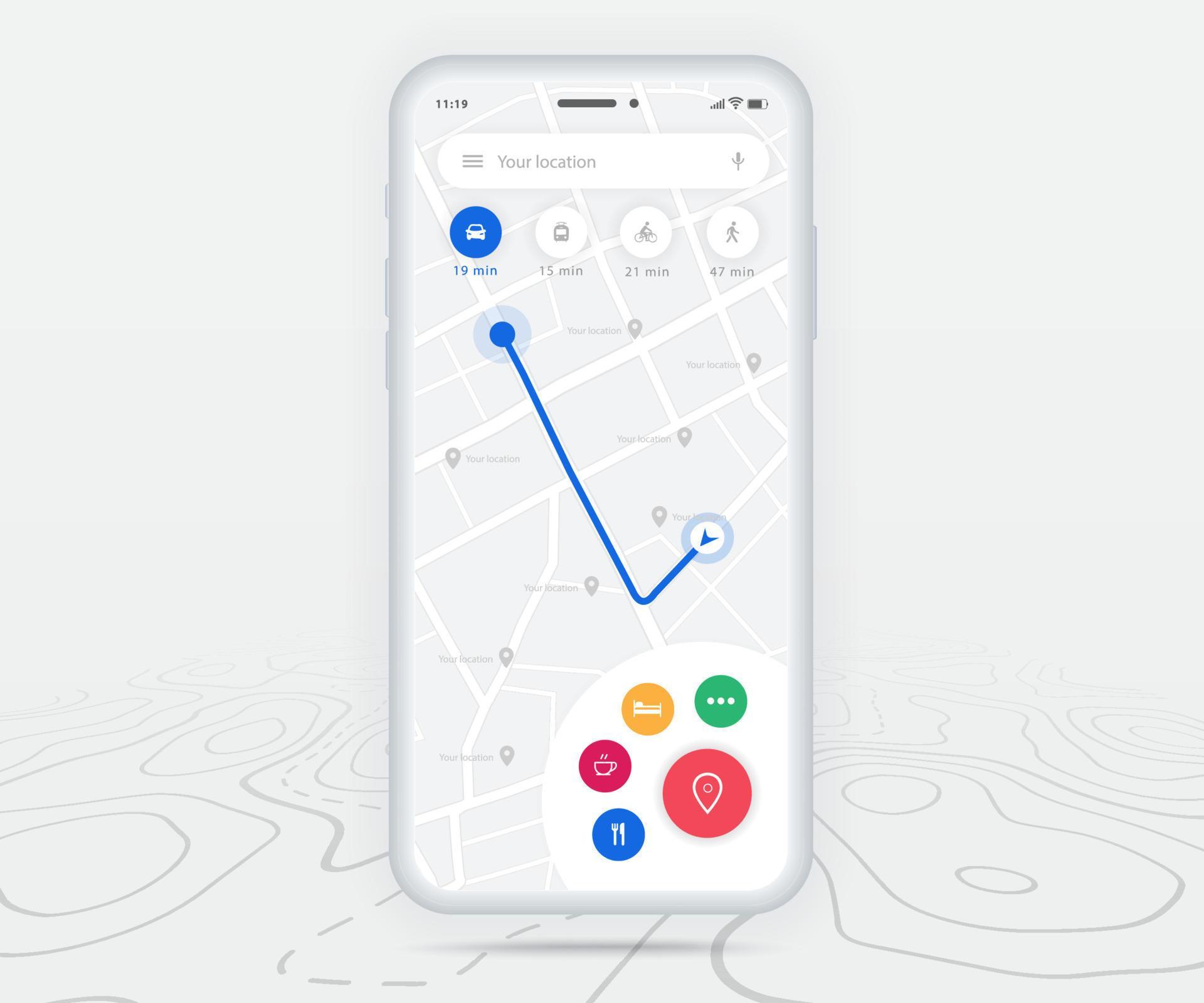 Map GPS navigation app ux ui concept, Mobile map application