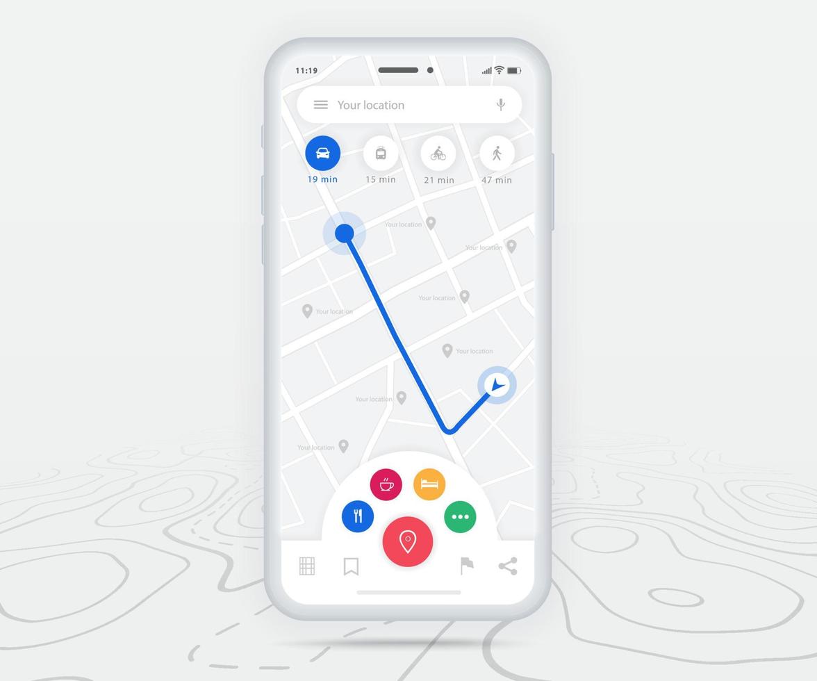 Map GPS navigation app ux ui concept, Mobile map application, Smartphone App search map navigation, Technology map, City navigation maps, City street, gps tracking, Location tracker, Vector