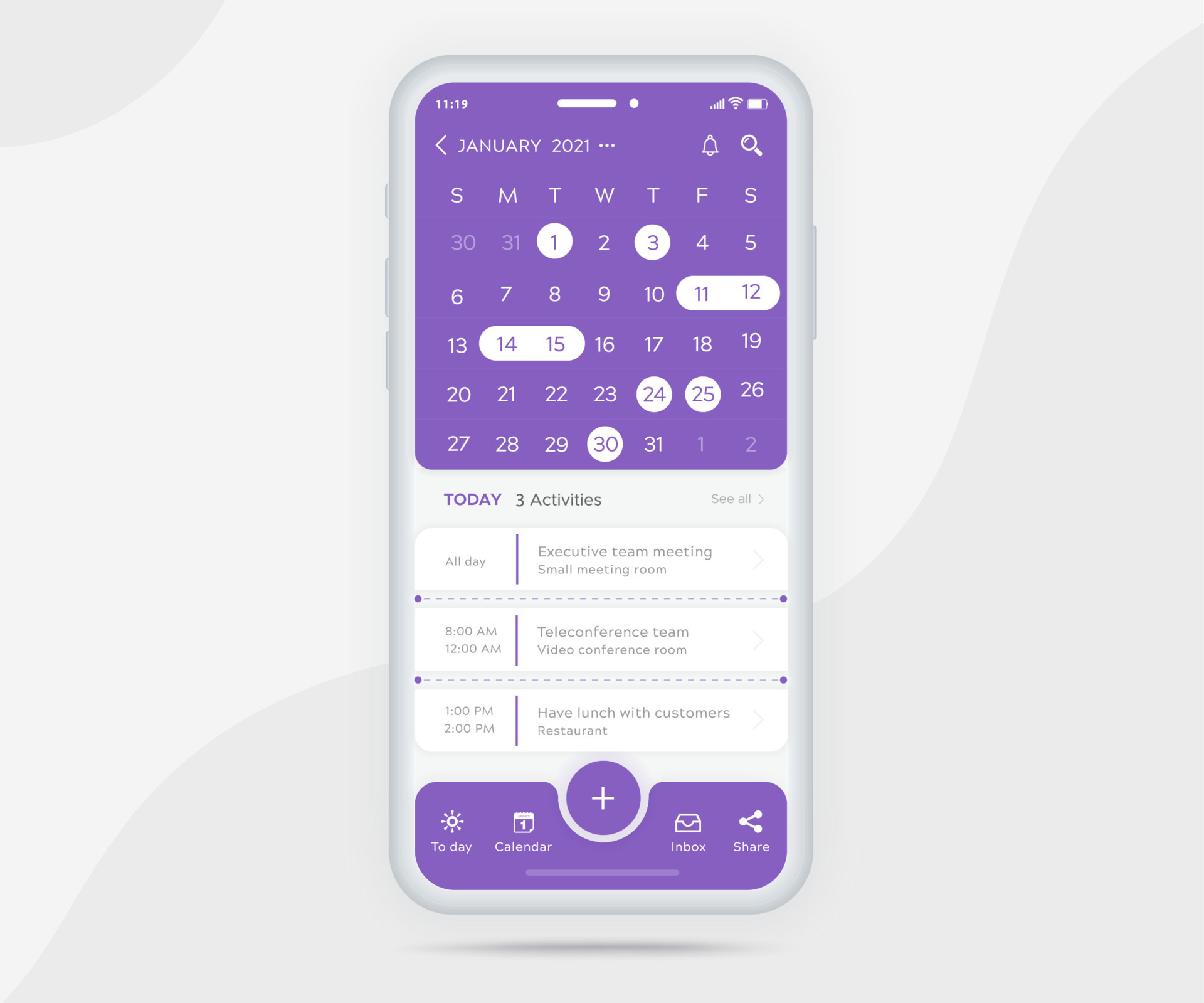 Mobile app calendar planner concept, Appointment calendar template UI