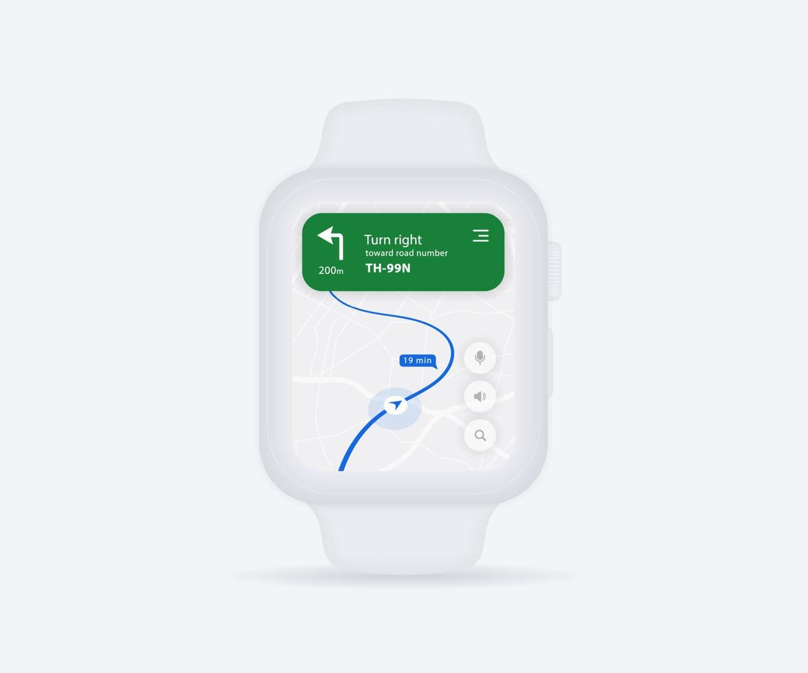 Smartwatch Map GPS navigation app ux ui concept, clock map application, App search map wristwatch, Technology map, City navigate wrist, City street, gps tracking, Location tracker, Vector illustration