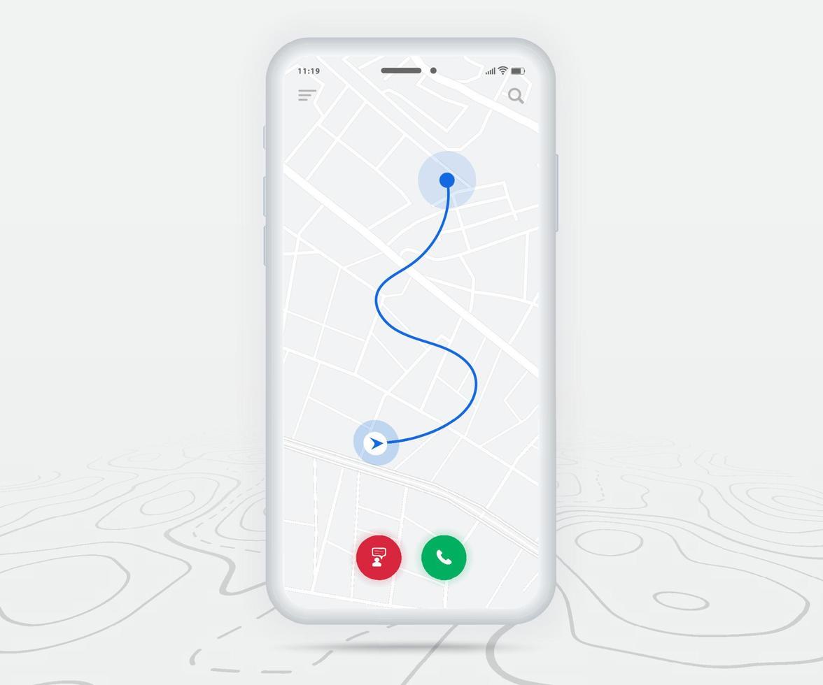 mapa gps navegación ux ui concepto, punto de destino de aplicación de mapa de teléfono inteligente en pantalla, navegación de mapa de búsqueda de aplicación, mapa de tecnología, mapas de navegación de ciudad, conductor de entrega, calle, pista, vector de ubicación