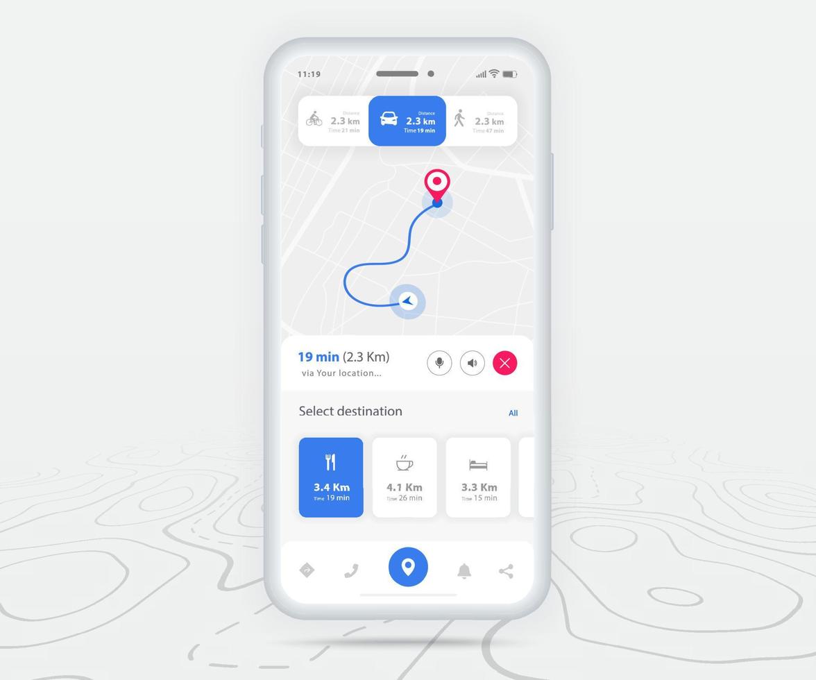 Map GPS navigation ux ui concept, Smartphone map application
