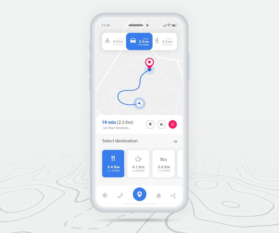 mapa gps navegación ux ui concepto, punto de destino de aplicación de mapa de teléfono inteligente en pantalla, navegación de mapa de búsqueda de aplicación, mapa de tecnología, mapas de navegación de ciudad, conductor de entrega, calle, pista, vector de ubicación