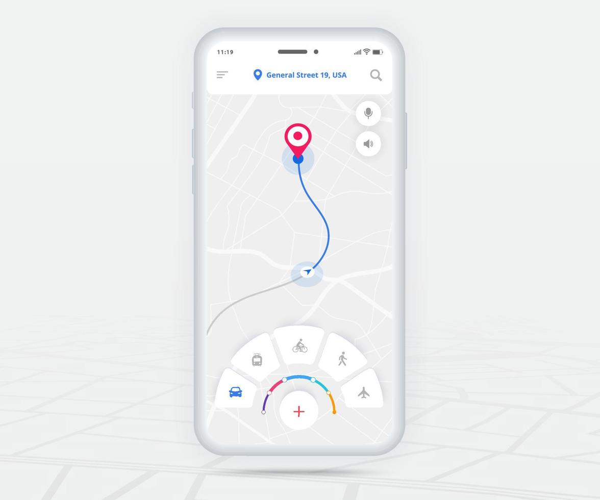 mapa gps navegación ux ui concepto, aplicación de mapa de teléfono inteligente y punto de destino en pantalla, mapa de búsqueda de aplicaciones navegar, mapa de tecnología, mapas de navegación de la ciudad, calle de la ciudad, seguimiento, ubicación, vector