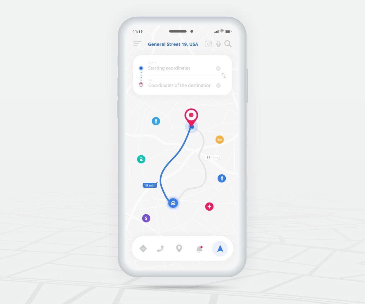 Map GPS navigation app ux ui concept, Mobile map application, Smartphone App search map navigation, Technology map, City navigate maps, City street, gps tracking, Location tracker, Vector illustration