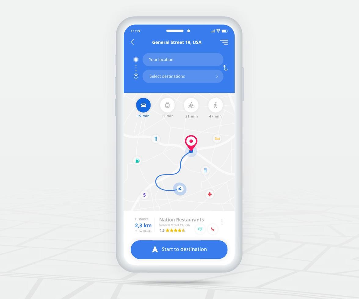 mapa aplicación de navegación gps concepto ux ui, aplicación de mapa móvil, navegación de mapa de búsqueda de aplicación de teléfono inteligente, mapa de tecnología, mapas de navegación de la ciudad, calle de la ciudad, seguimiento gps, rastreador de ubicación, ilustración vectorial vector