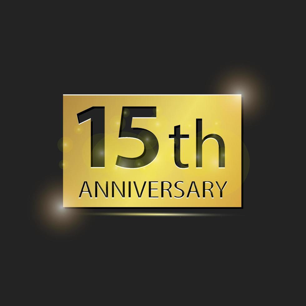 Gold square plate Elegant logo 15th year anniversary celebration vector