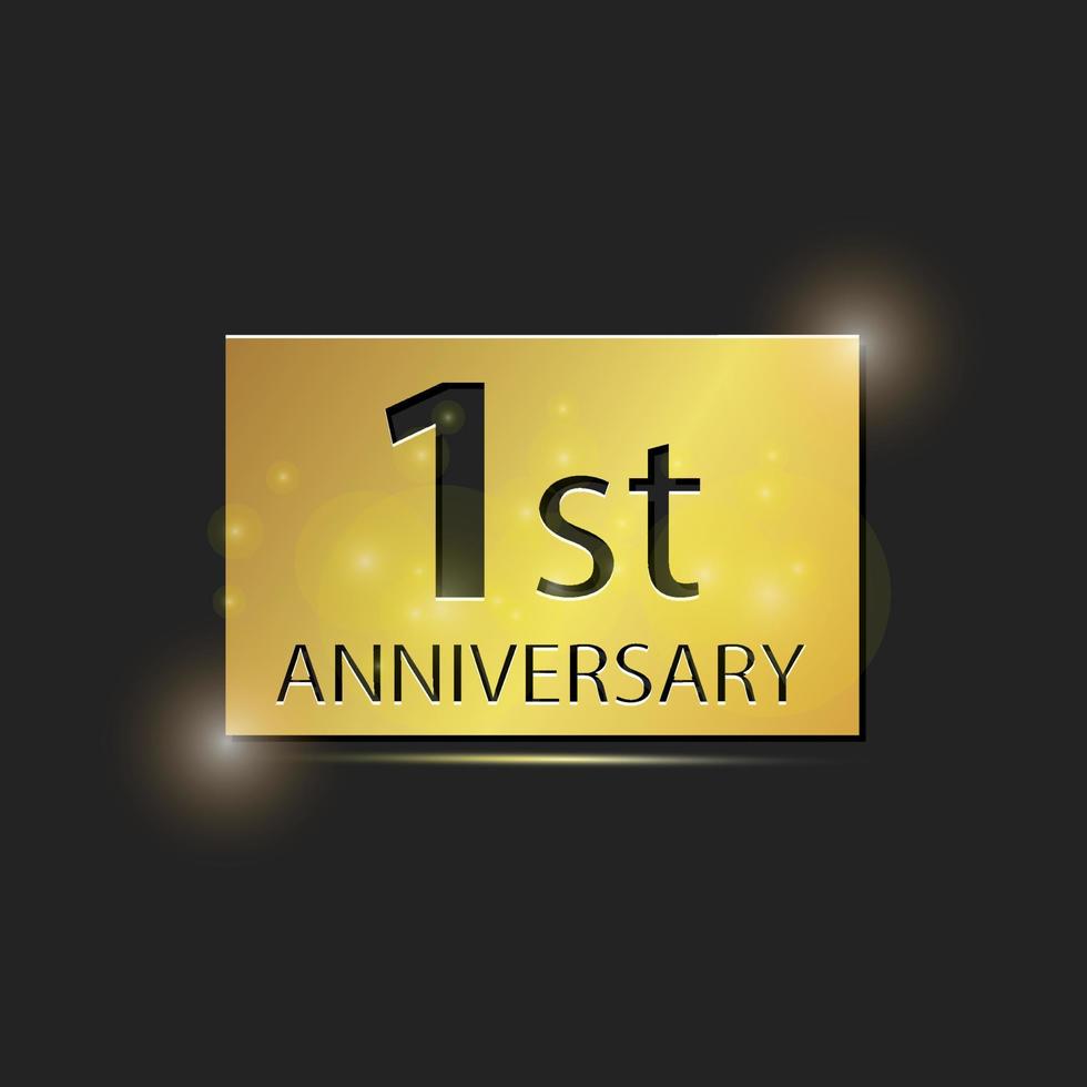 Gold square plate Elegant logo 1st year anniversary celebration vector
