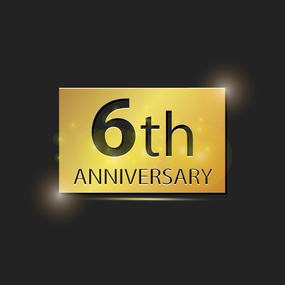 placa cuadrada de oro logotipo elegante celebración de aniversario de 6 años vector