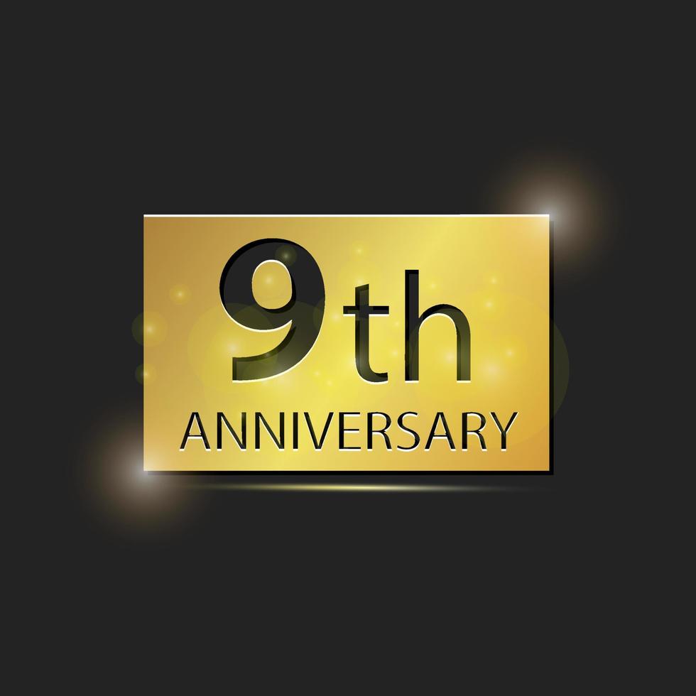 Gold square plate Elegant logo 9th year anniversary celebration vector