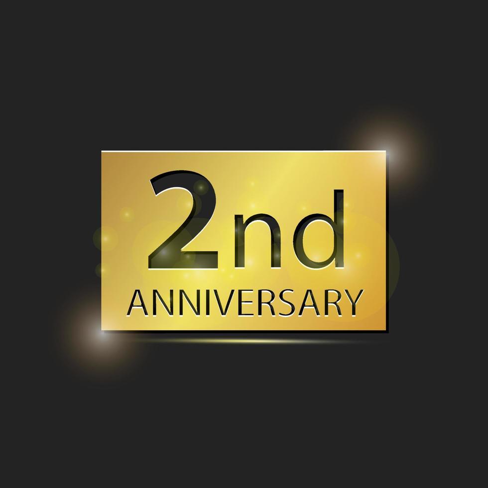 Gold square plate Elegant logo 2nd year anniversary celebration vector