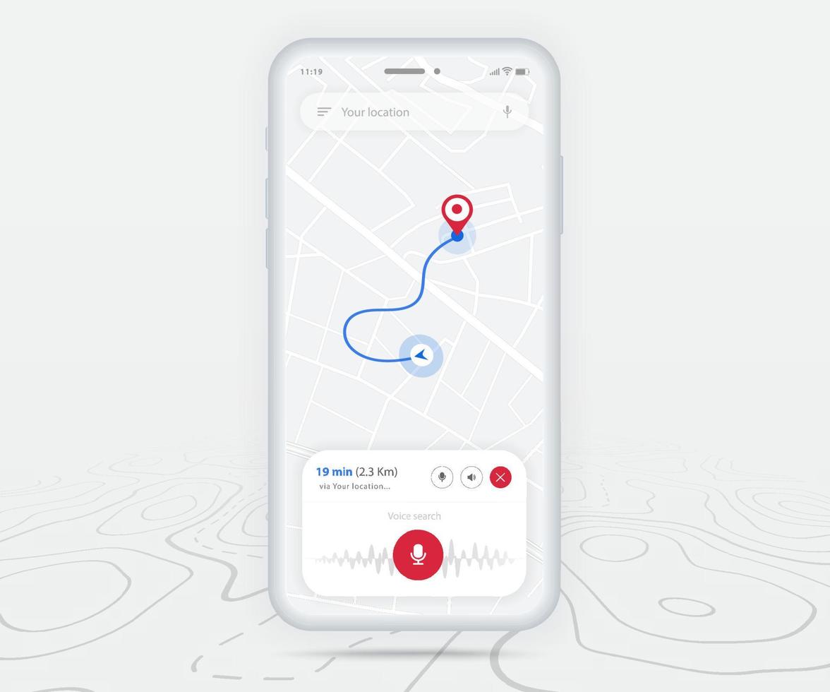Map GPS navigation ux ui concept, Smartphone map application  destination point on screen, App search map navigate, Technology map, City navigation maps, delivery rider, street, track, location vector