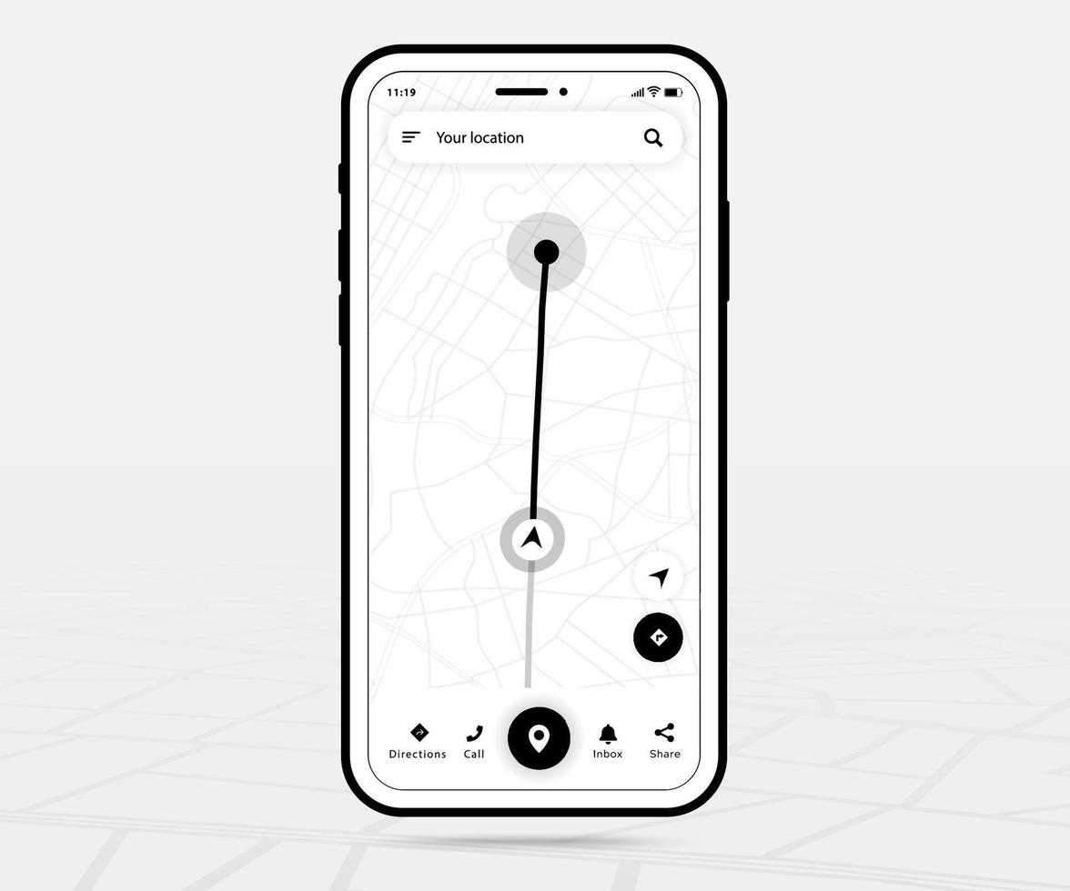Map GPS navigation ux ui outline, Smartphone map application and destination pinpoint on screen, App search maps navigate, Technology map, City navigation maps, Map icon, tracking, location, Vector