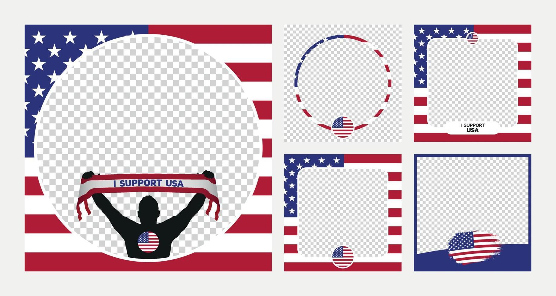 I support USA united states of america world football championship profil picture frame banners for social media vector